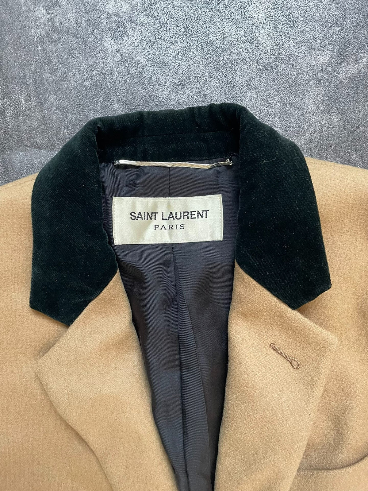 Saint Laurent Slp13 Velvet Collar Patchwork Coat
