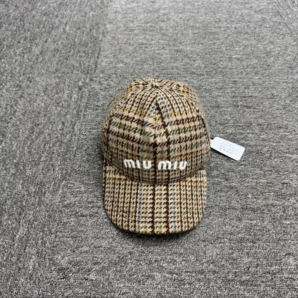 MIUMIU Plaid Wool Baseball Cap