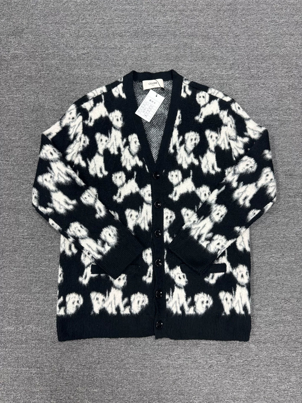 Celine Puppy Print Knit Cardigan
