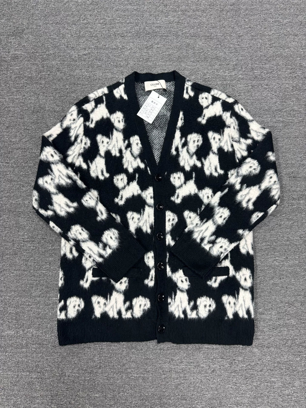 Celine Puppy Print Knit Cardigan