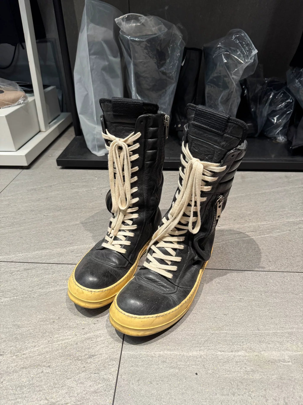 Rick Owens Cargo Basket Leather Boots