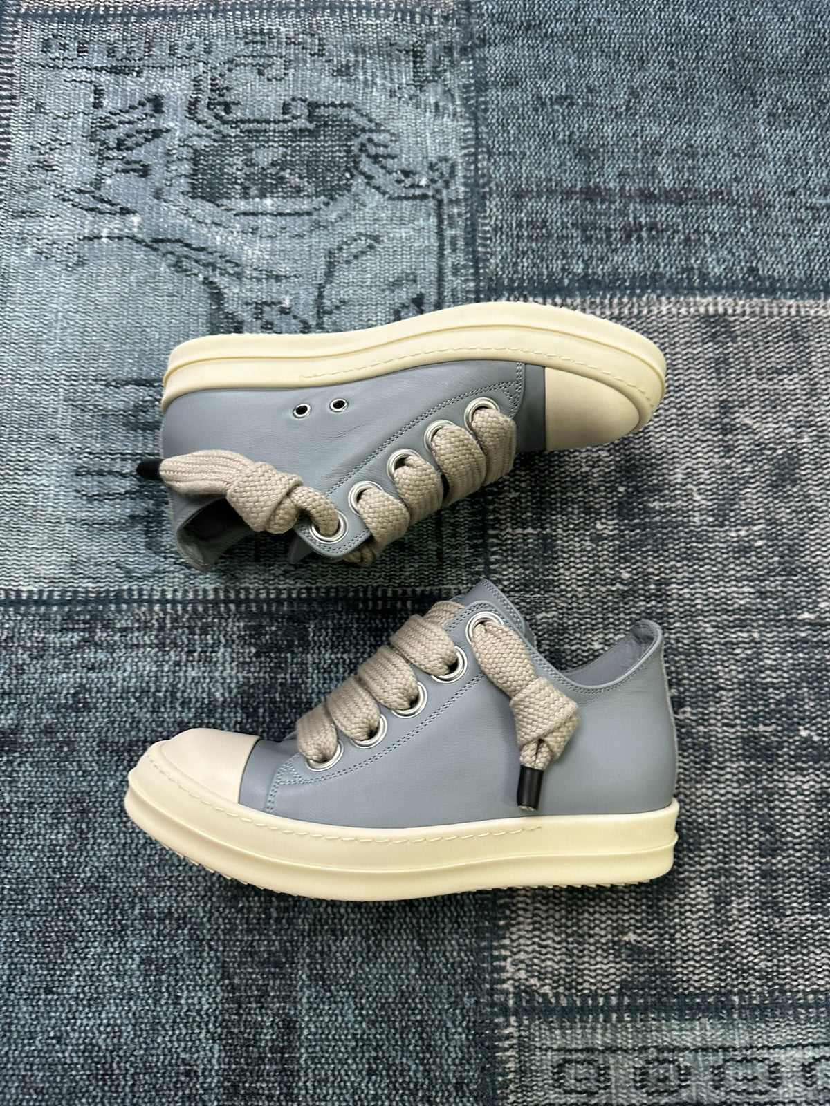 Rick Owens Thick-Lace Haze Blue High-Top Sneakers