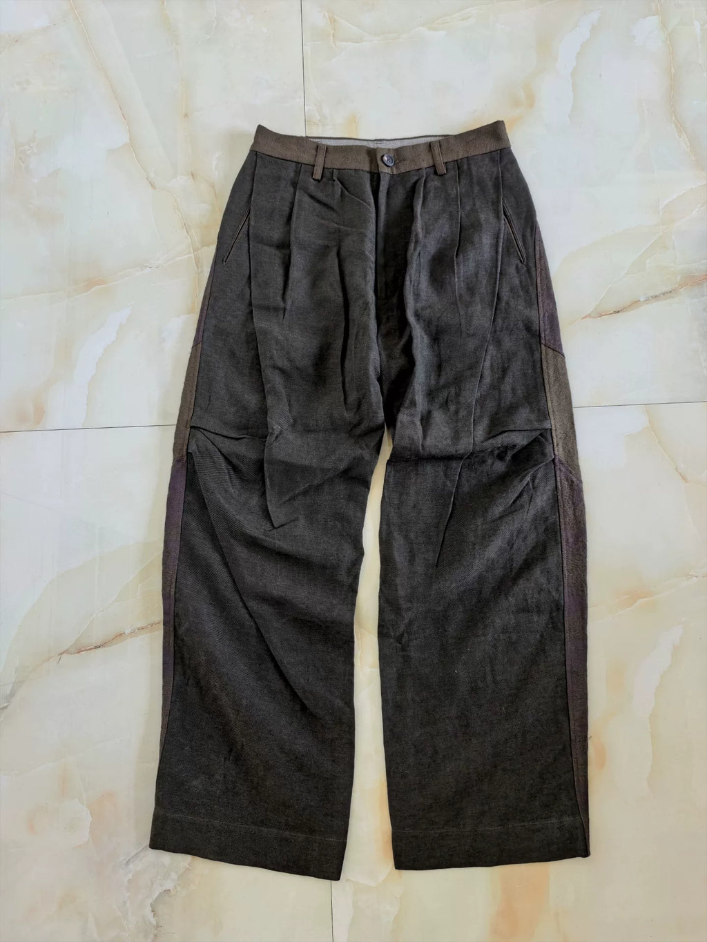 Ziggy Chen AW25 Multi-Fabric Jacquard Pleated Dark Pattern Wide-Leg Trousers