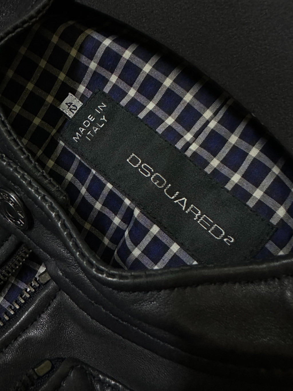 Dsquared2 Lambskin Leather Plaid Jacket