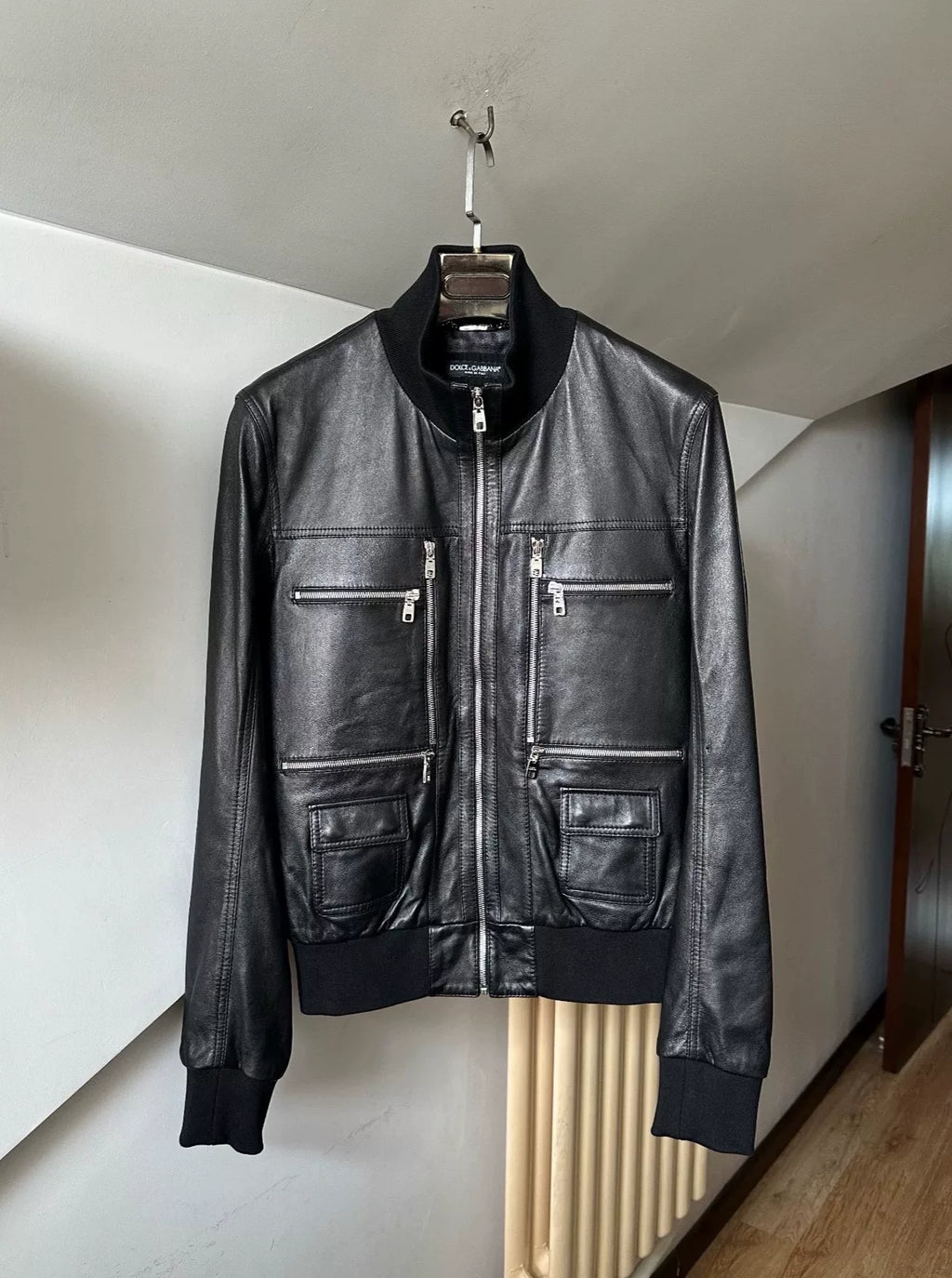 DOLCE & GABBANA multi-pocket leather bomber jacket