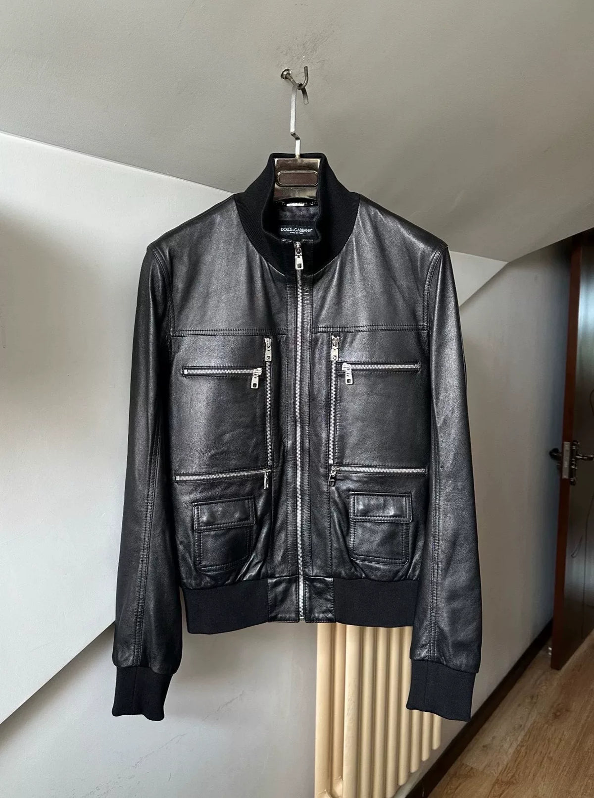 DOLCE & GABBANA multi-pocket leather bomber jacket