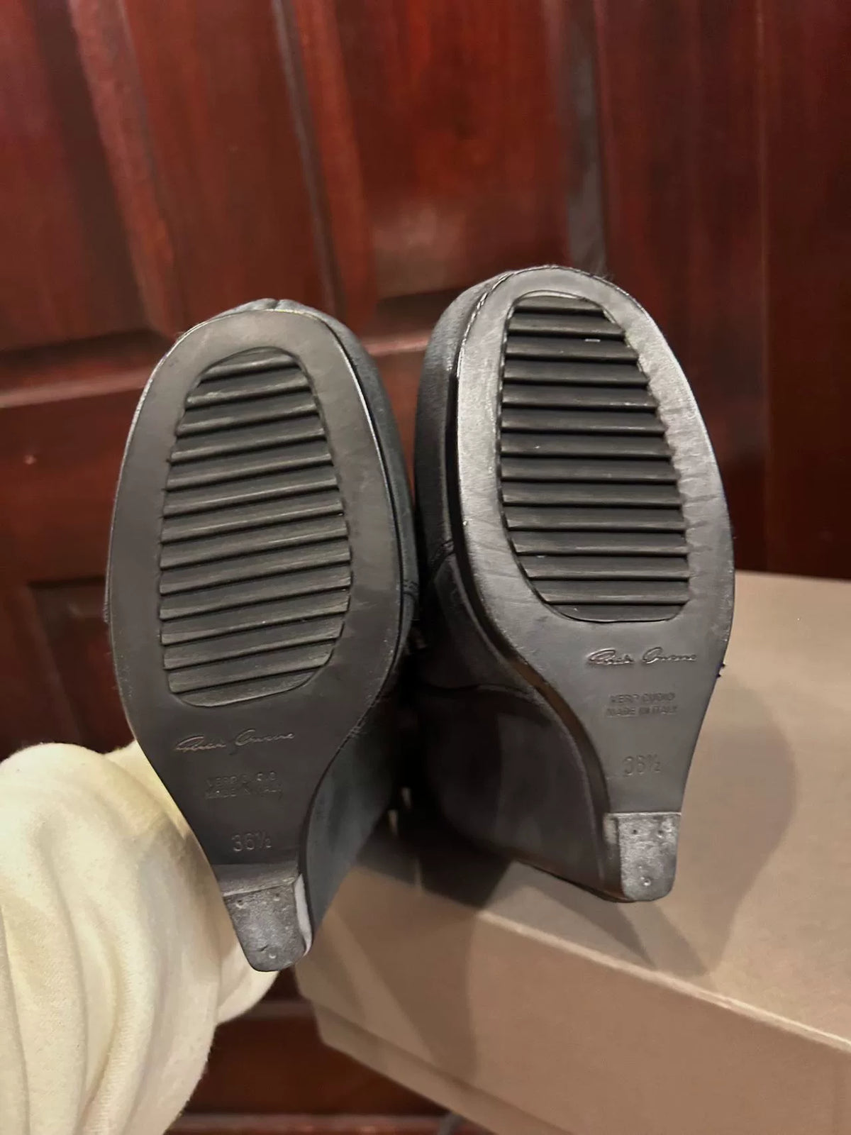 Rick Owens Black Reverse Leather Wedge Boots