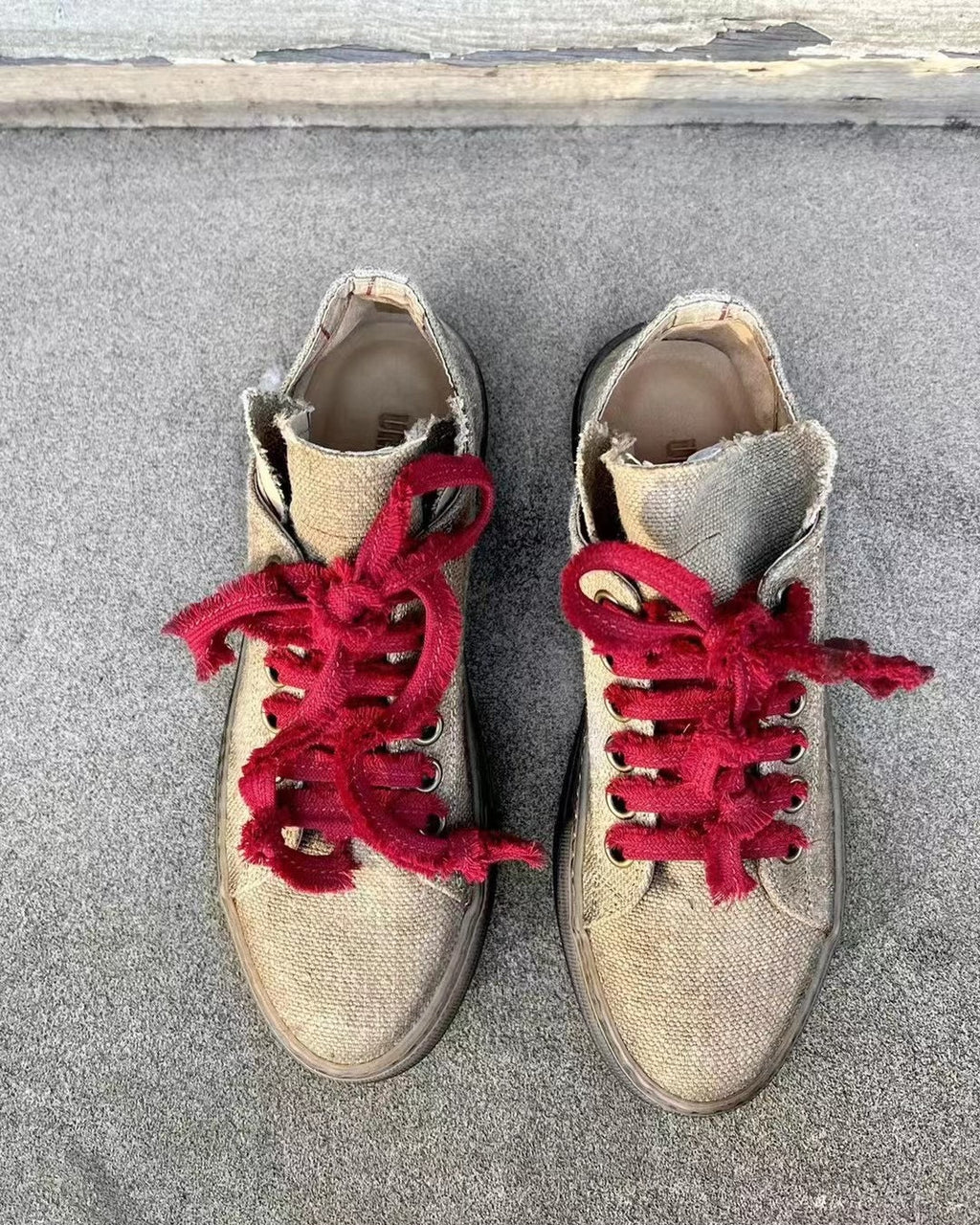 Uma Wang Tan Red Low Tennis Canvas Sneakers