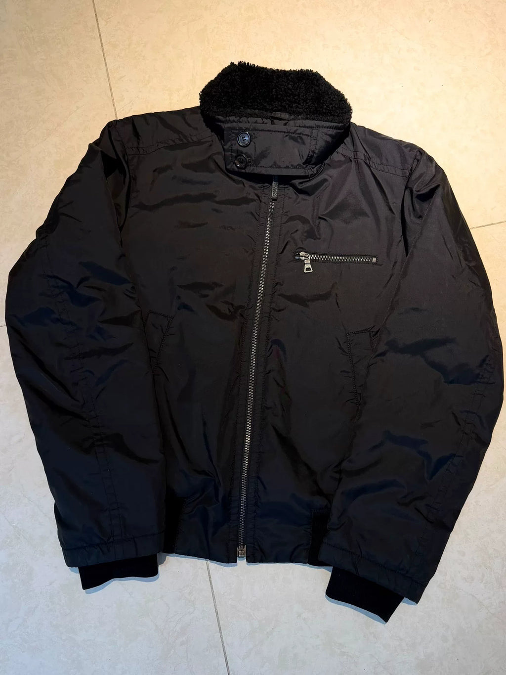 Prada Sports Reversible Lambswool Collar Biker Jacket