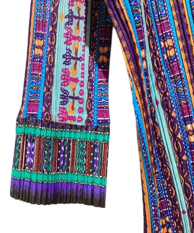 Issey Miyake Ethnic V-Neck Pleated Top
