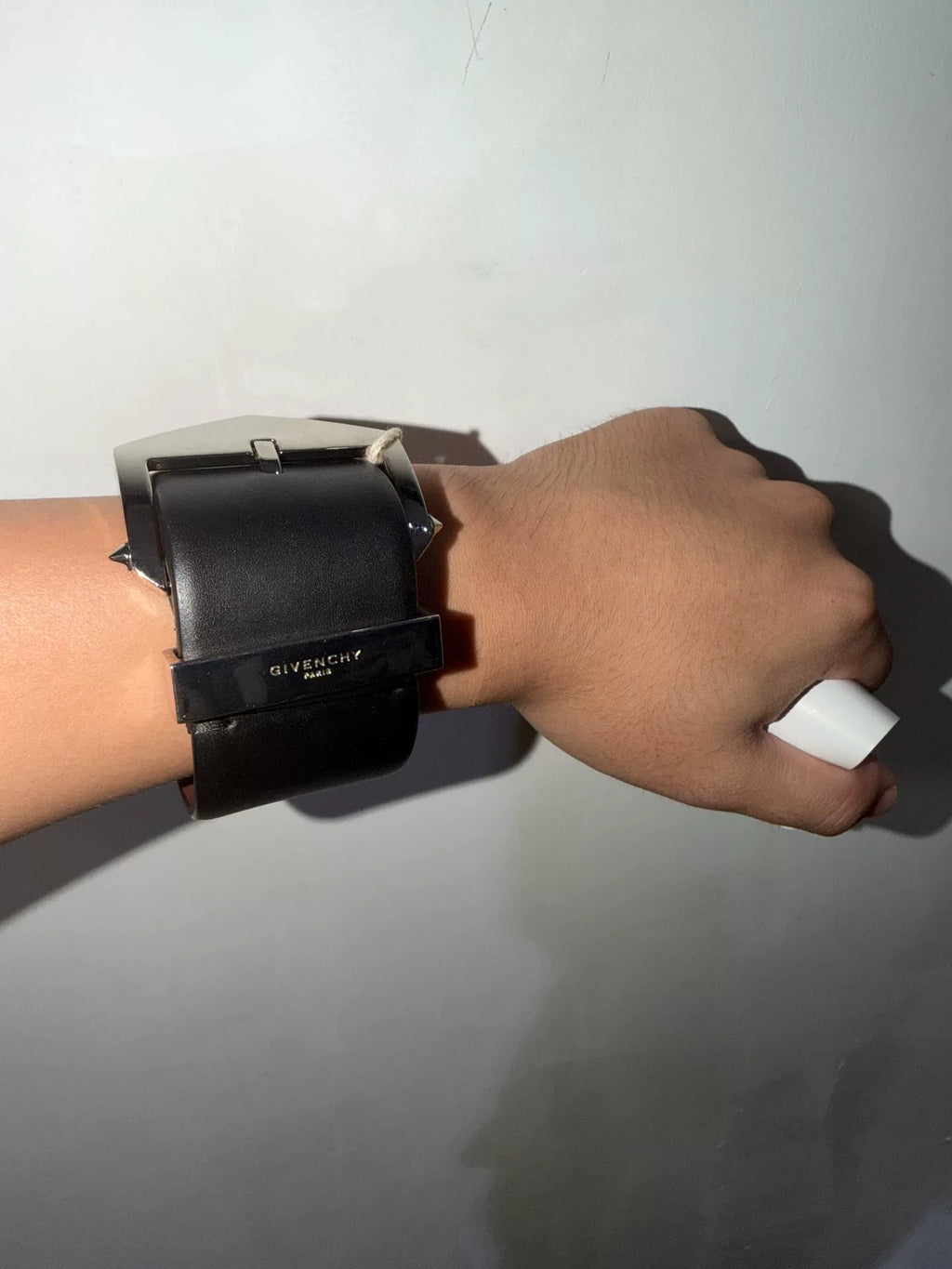 Givenchy Black Leather Wide Cuff Bracelet