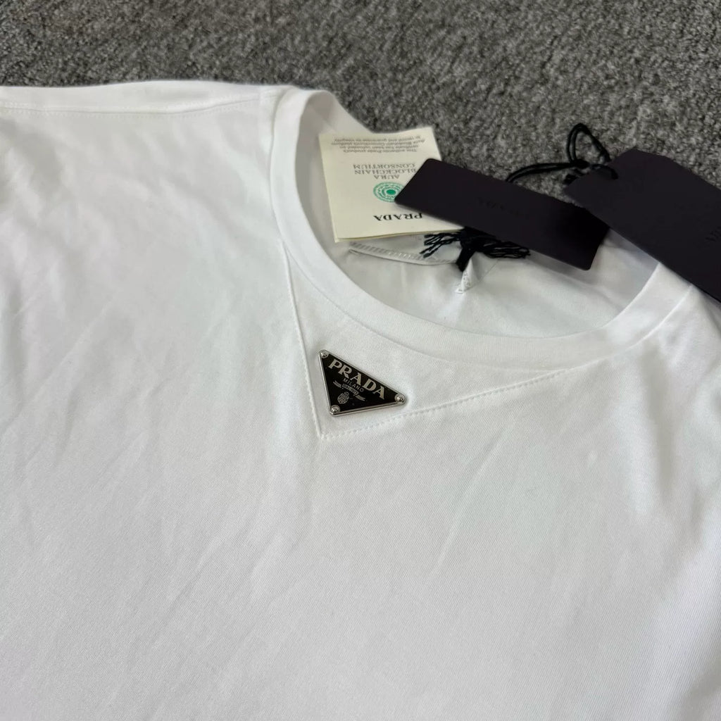 Prada white triangle logo short-sleeve T-shirt