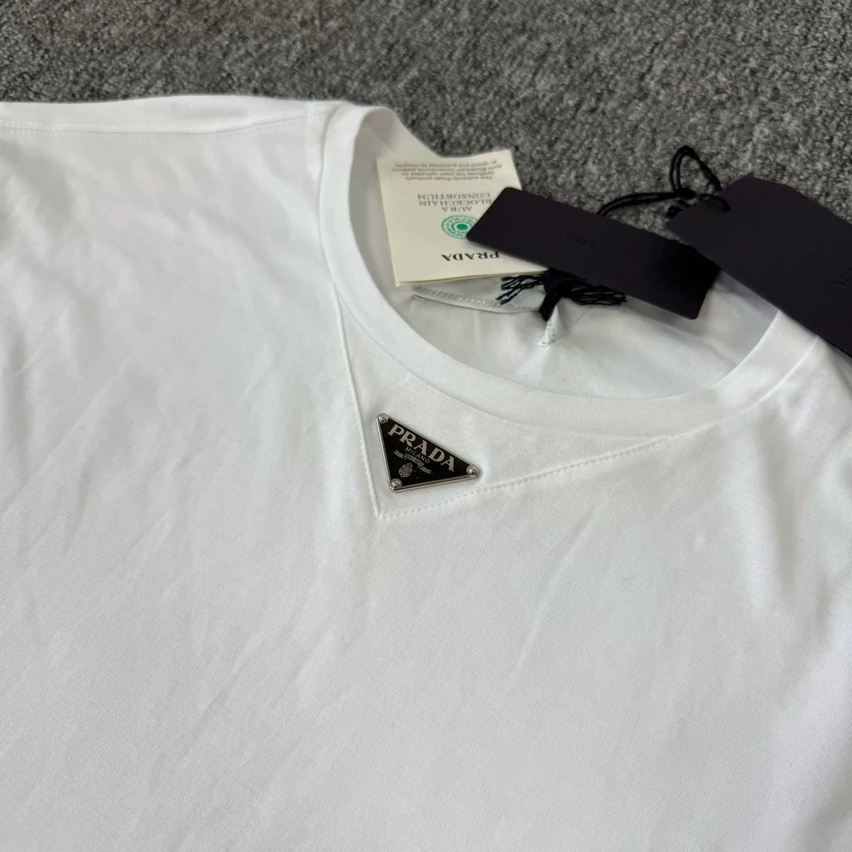 Prada white triangle logo short-sleeve T-shirt