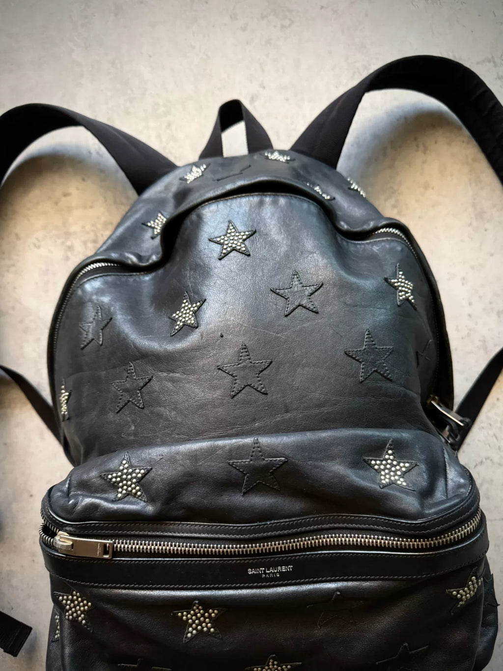 Saint Laurent Paris 14AW Star Stud Leather Black Backpack by Hedi Slimane