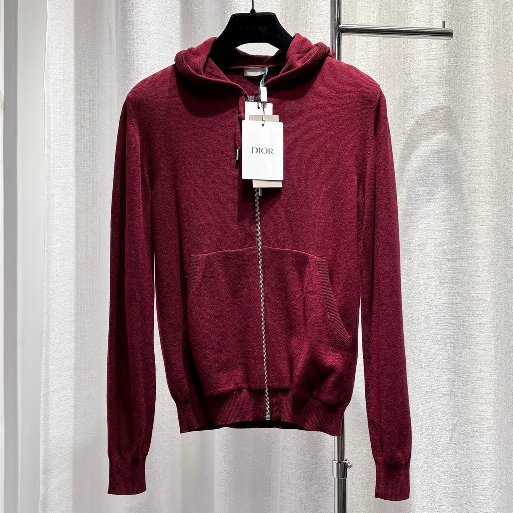 Dior Red Hooded Zip-Up Cashmere Sweater