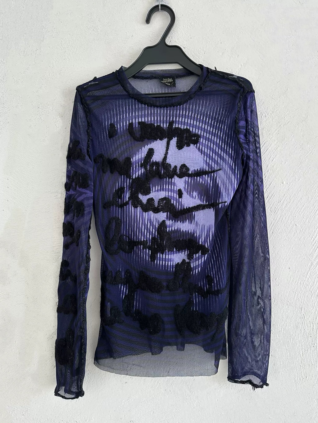 Jean Paul Gaultier vintage letter and figure stretch mesh top