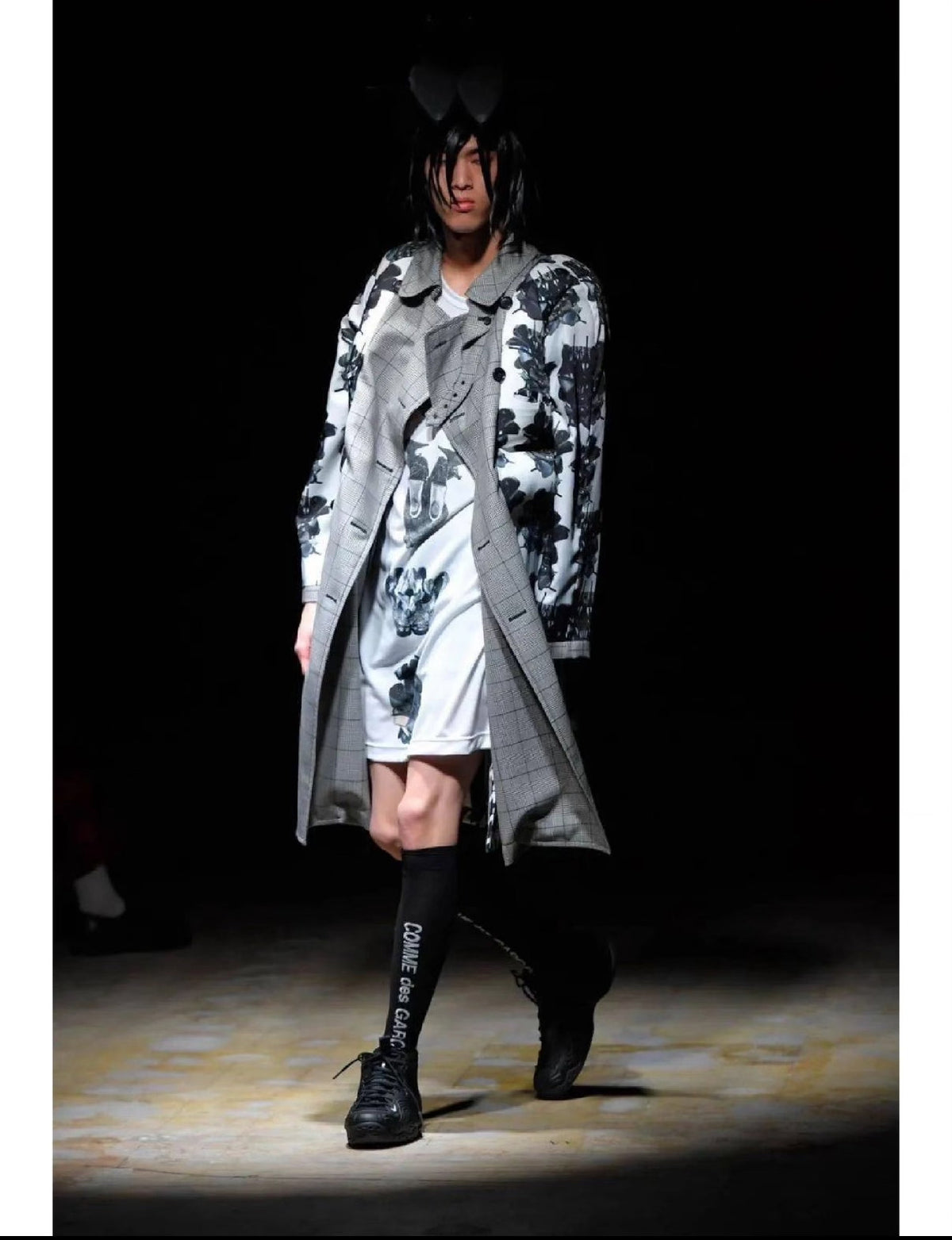 Comme Des Garçons Homme Plus Houndstooth Floral Patchwork Coat