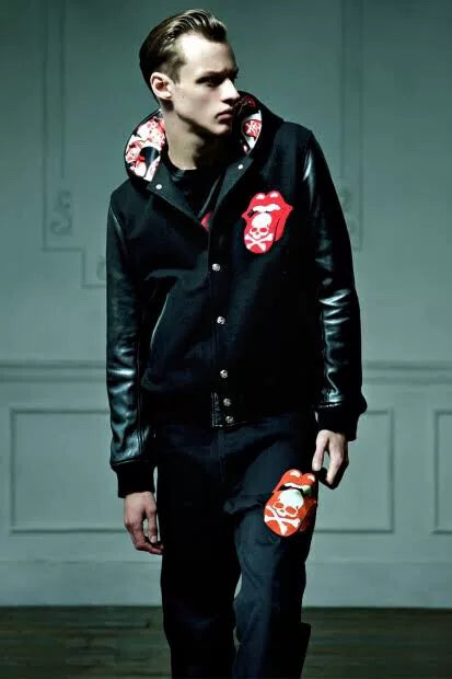 Mastermind Japan Theater8 Rolling Stones Wool Varsity Black Jacket
