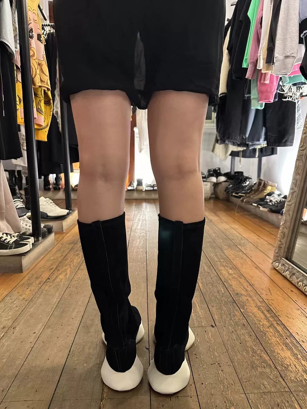 Rick Owens × ADIDAS Black White Runner Stretch Horsebit Sock Boots