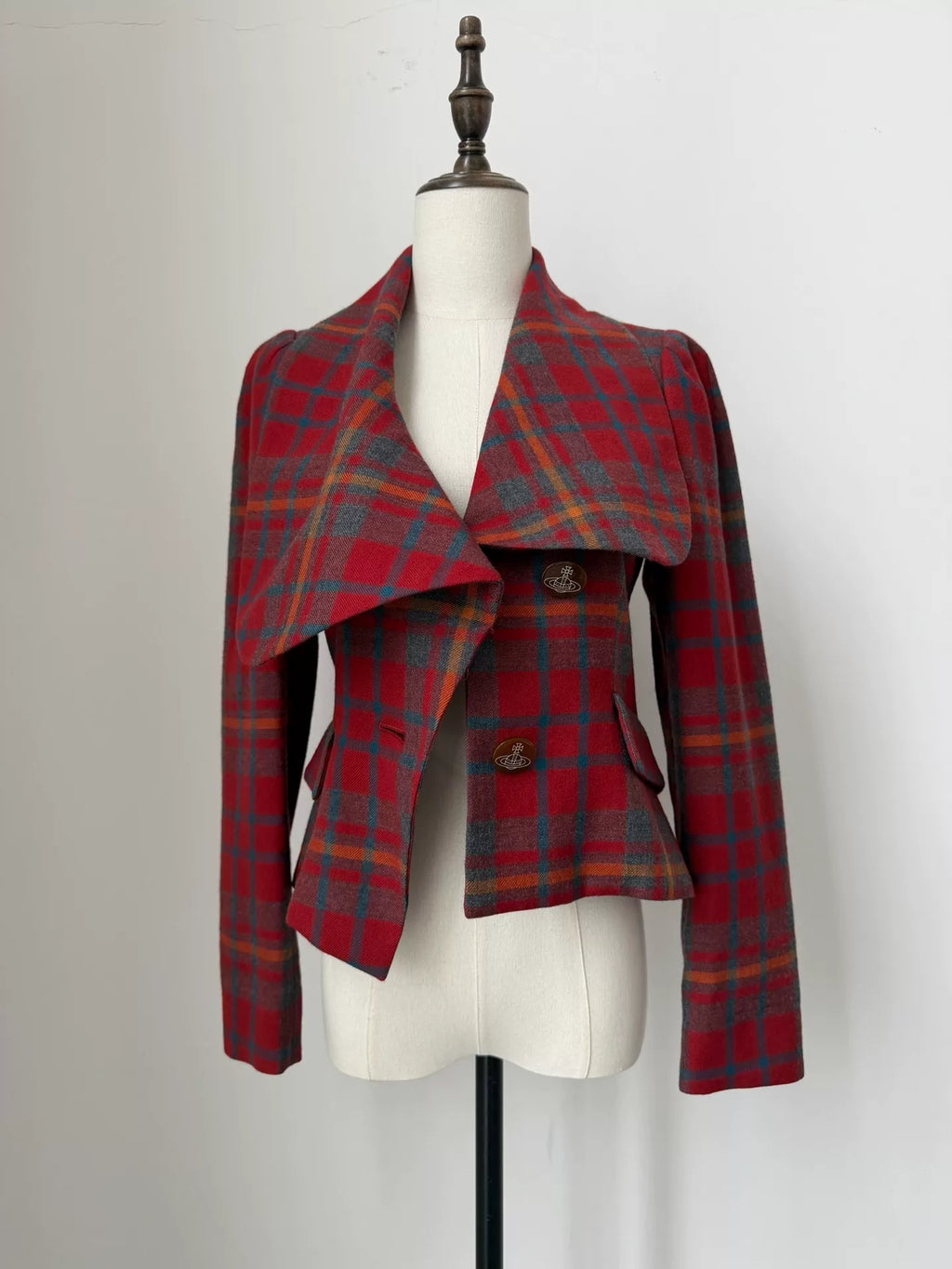 Vivienne Westwood vintage red plaid asymmetric lapel jacket