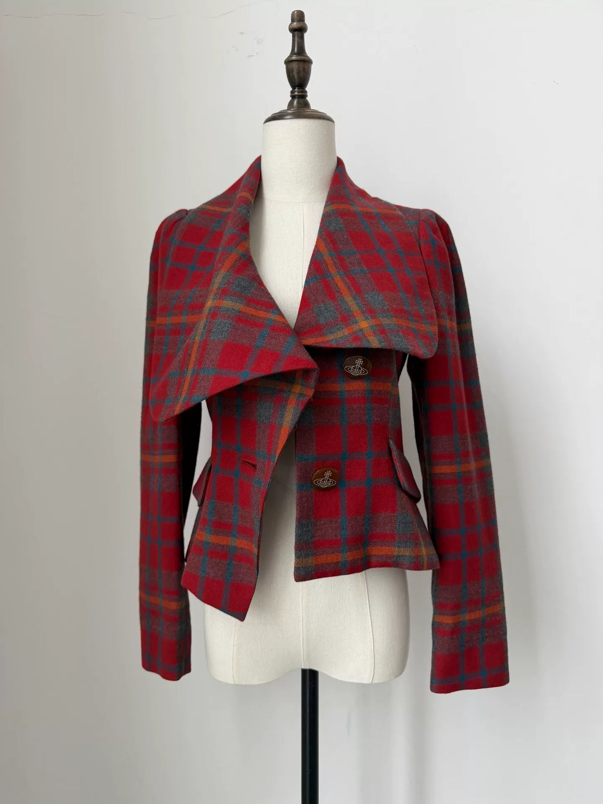 Vivienne Westwood vintage red plaid asymmetric lapel jacket