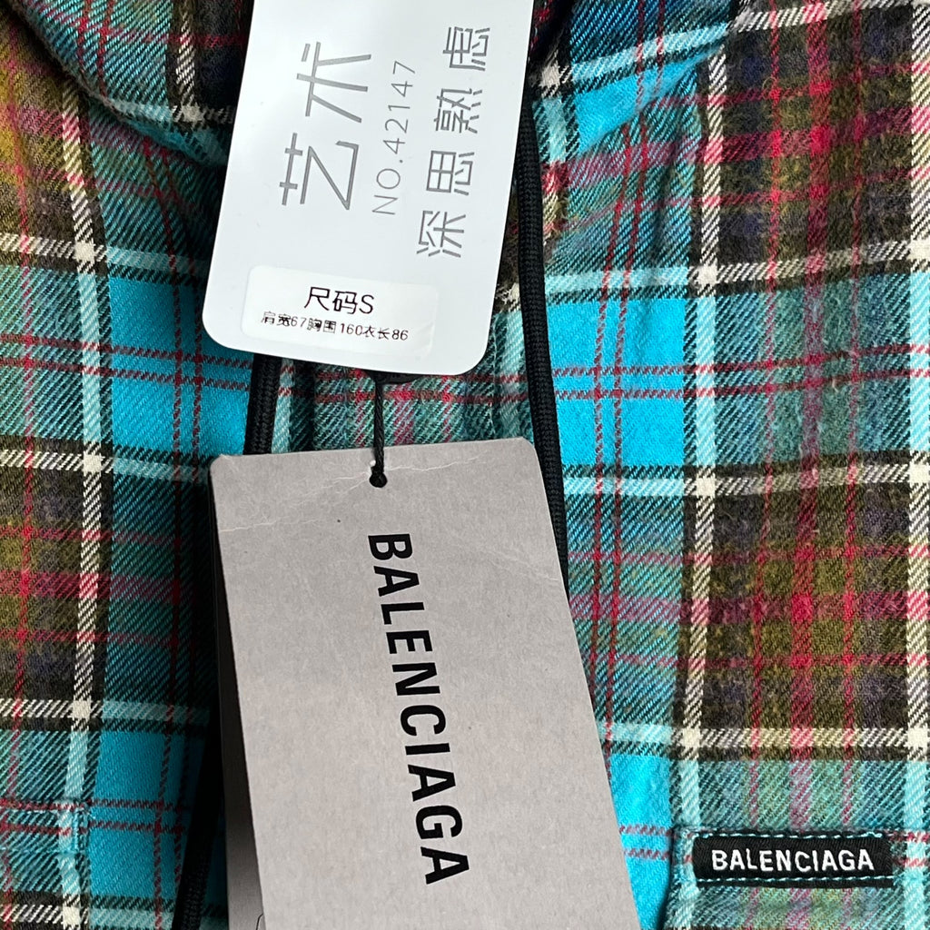 Balenciaga Unifit Mud-Dyed Plaid Hooded Shirt