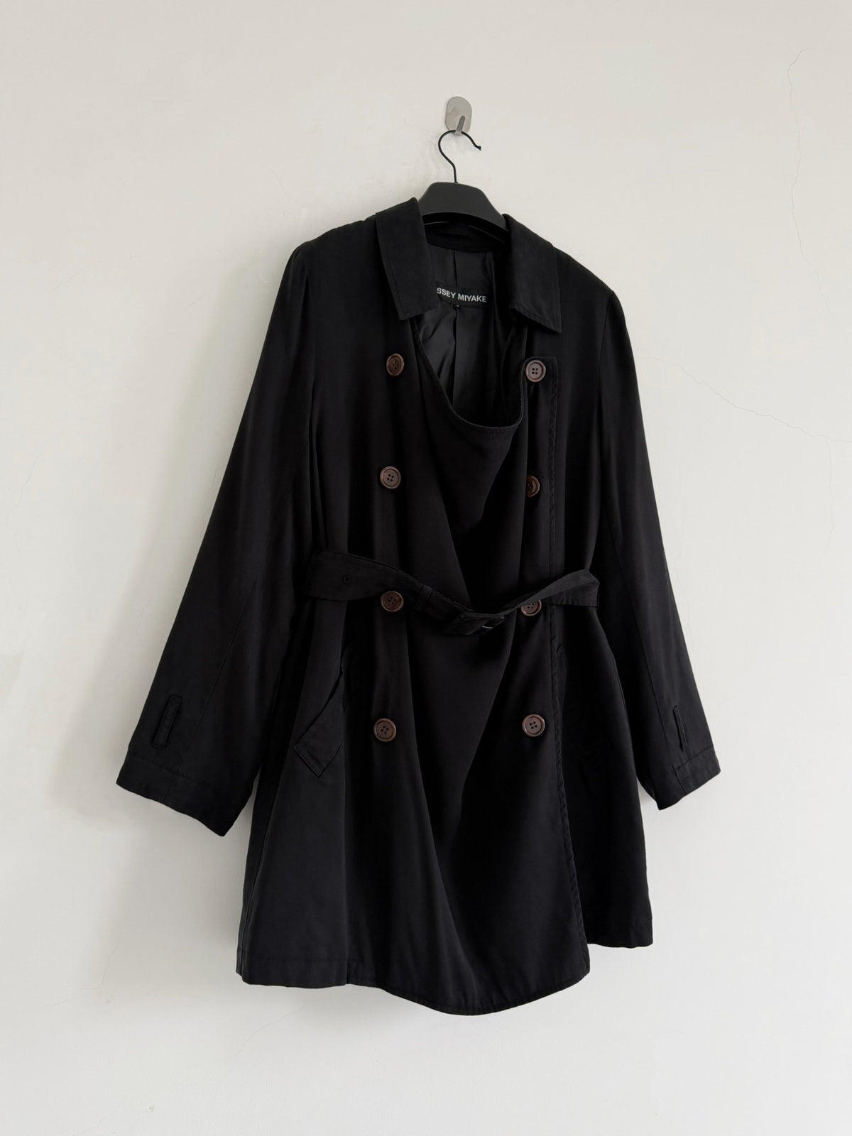 Issey Miyake 2005 main line draped collar trench coat