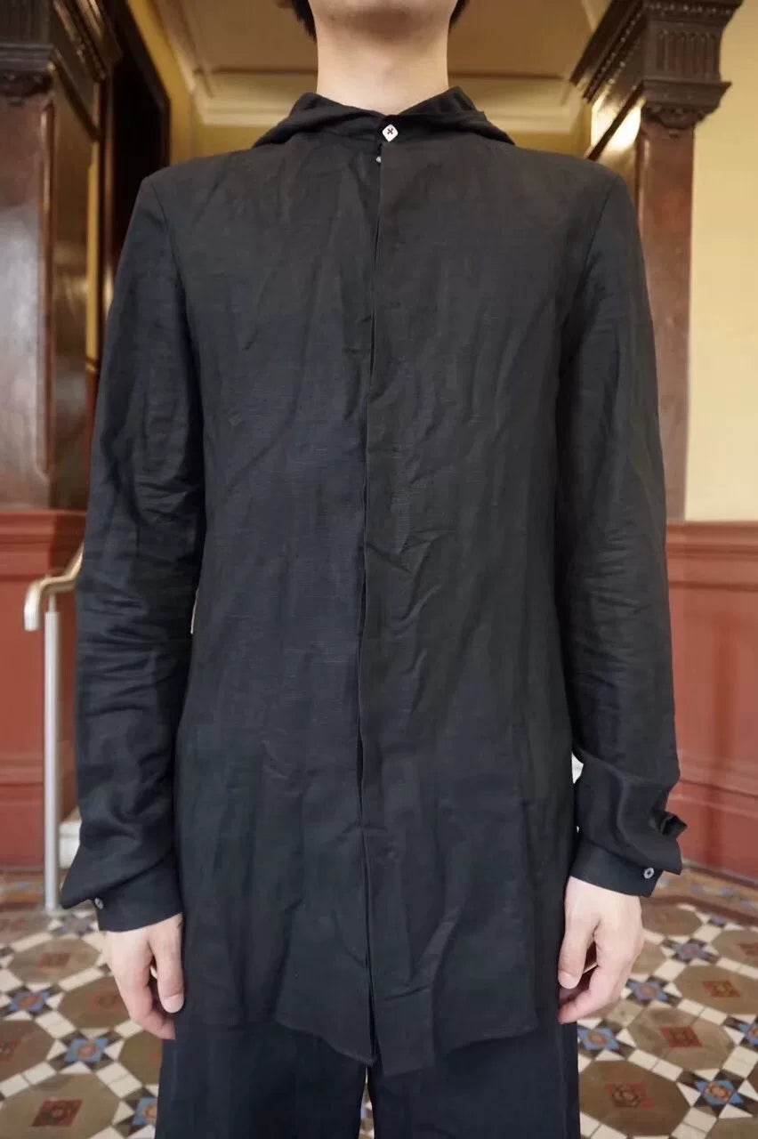 M.A+ SS18 Black Hooded Fitted Linen Shirt