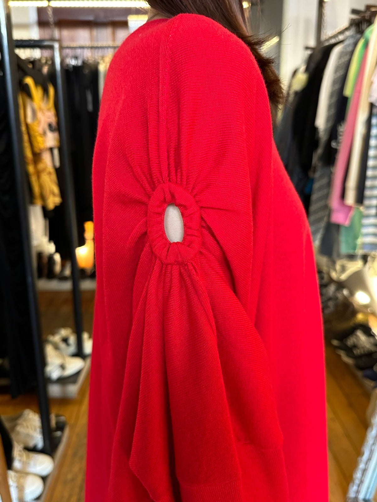 Alexander McQueen SS17 Red Shoulder Cutout Wool Sweater