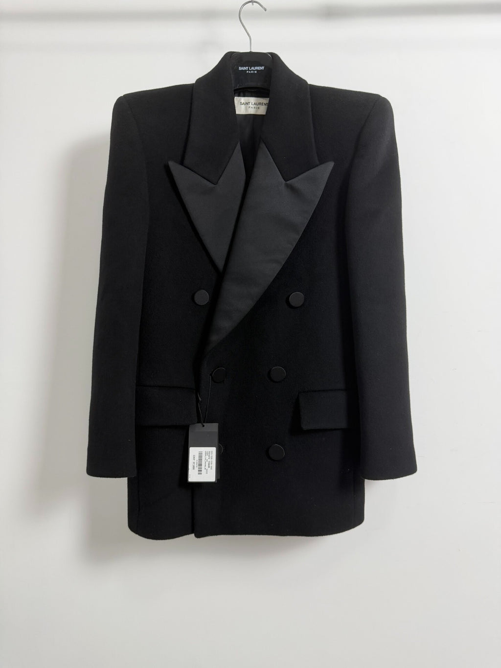Saint Laurent Slp23fw Black Double-Breasted Tuxedo Jacket Suit