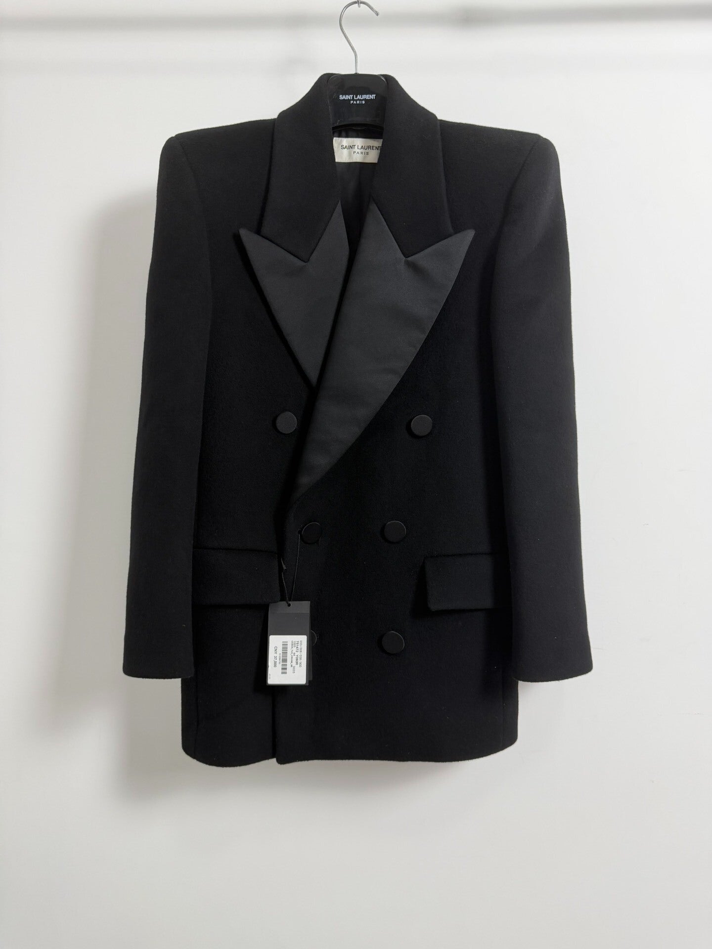 Saint Laurent Slp23fw Black Double-Breasted Tuxedo Jacket Suit