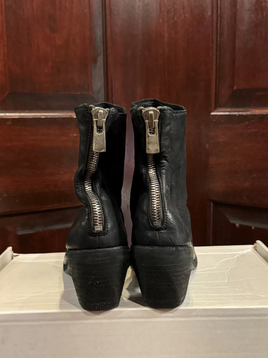 Guidi FW16 4006 Black BLKT Back Zip Mid-Heel Calfskin Boots