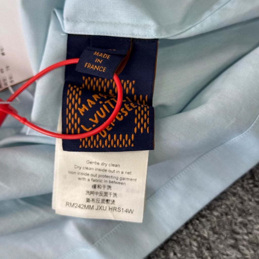 Louis Vuitton LV 2024 model sky blue beaded logo short-sleeve shirt