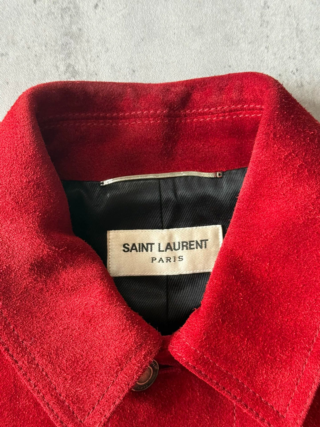 Saint Laurent Paris AW19 Red Suede Trucker Jacket