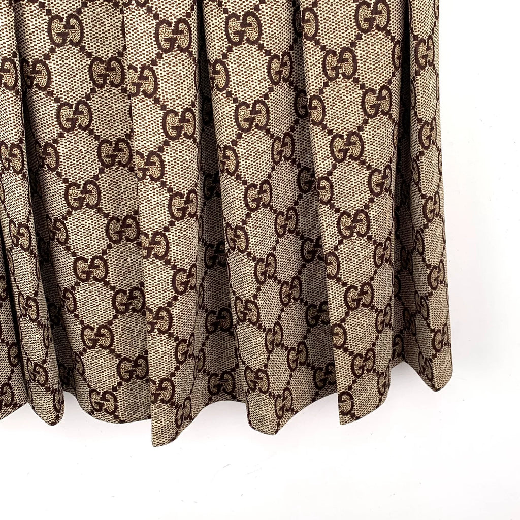 Gucci Ebony Double G Jacquard All-Over Print Drawstring Pleated Long Skirt
