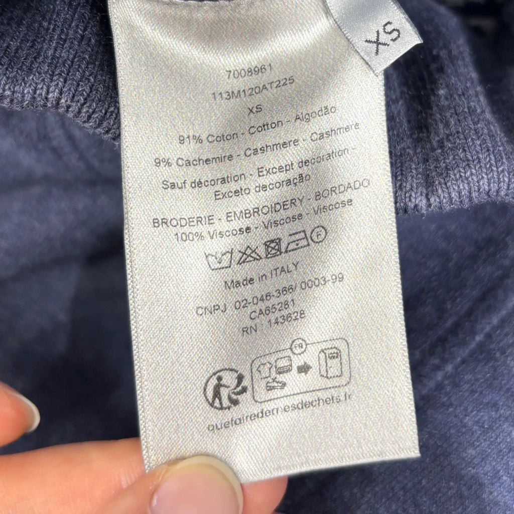 Dior Navy Blue All-Over Logo Print Embroidered Logo Elastic-Cuff Zip-Up Cotton Cashmere Trousers