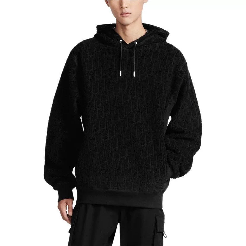 Dior Hooded Oblique Jacquard Monogram All-Over Print Terry Logo Black Hoodie