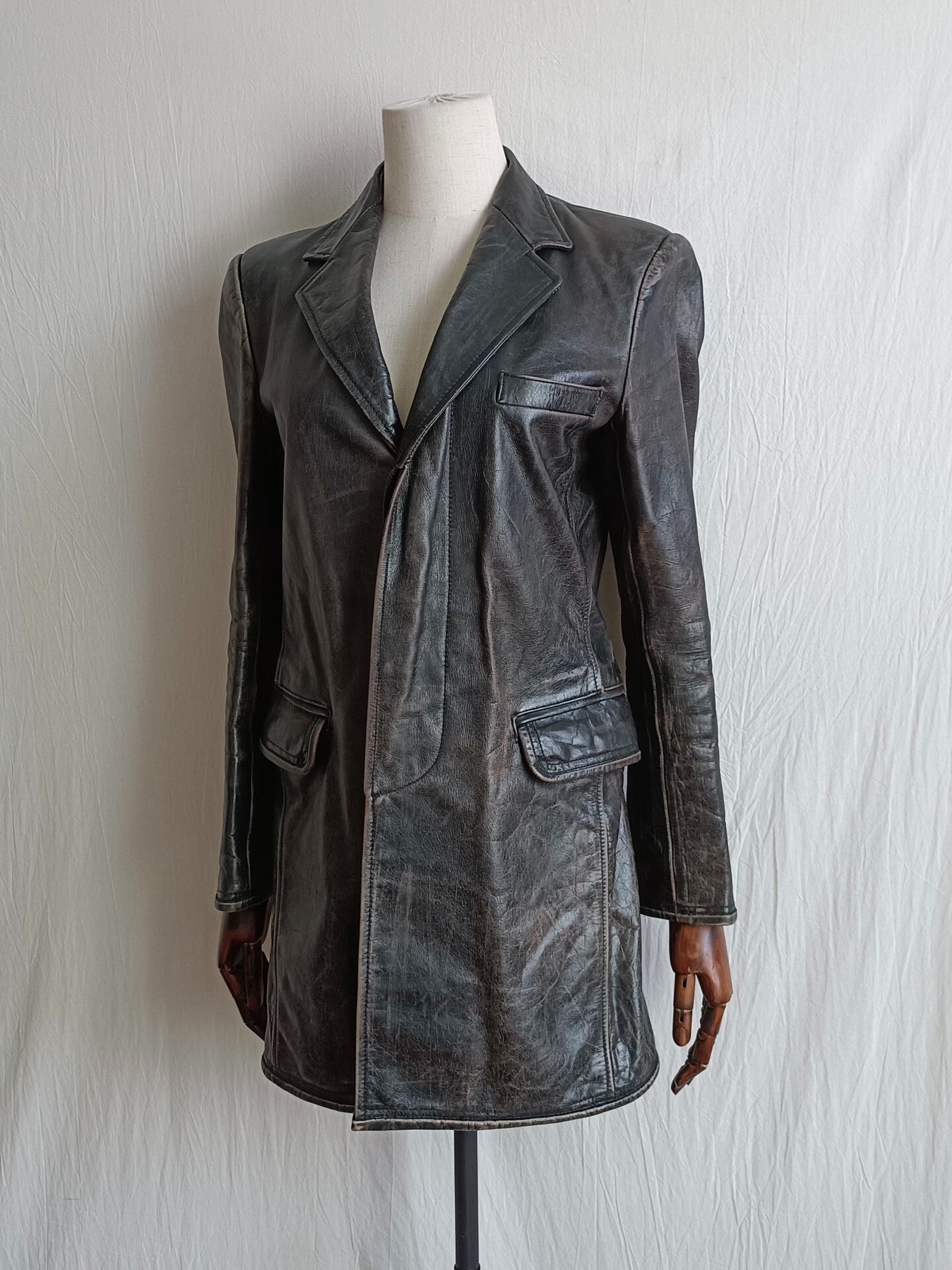 Jean Paul Gaultier City Hunter Black Distressed Leather Jacket