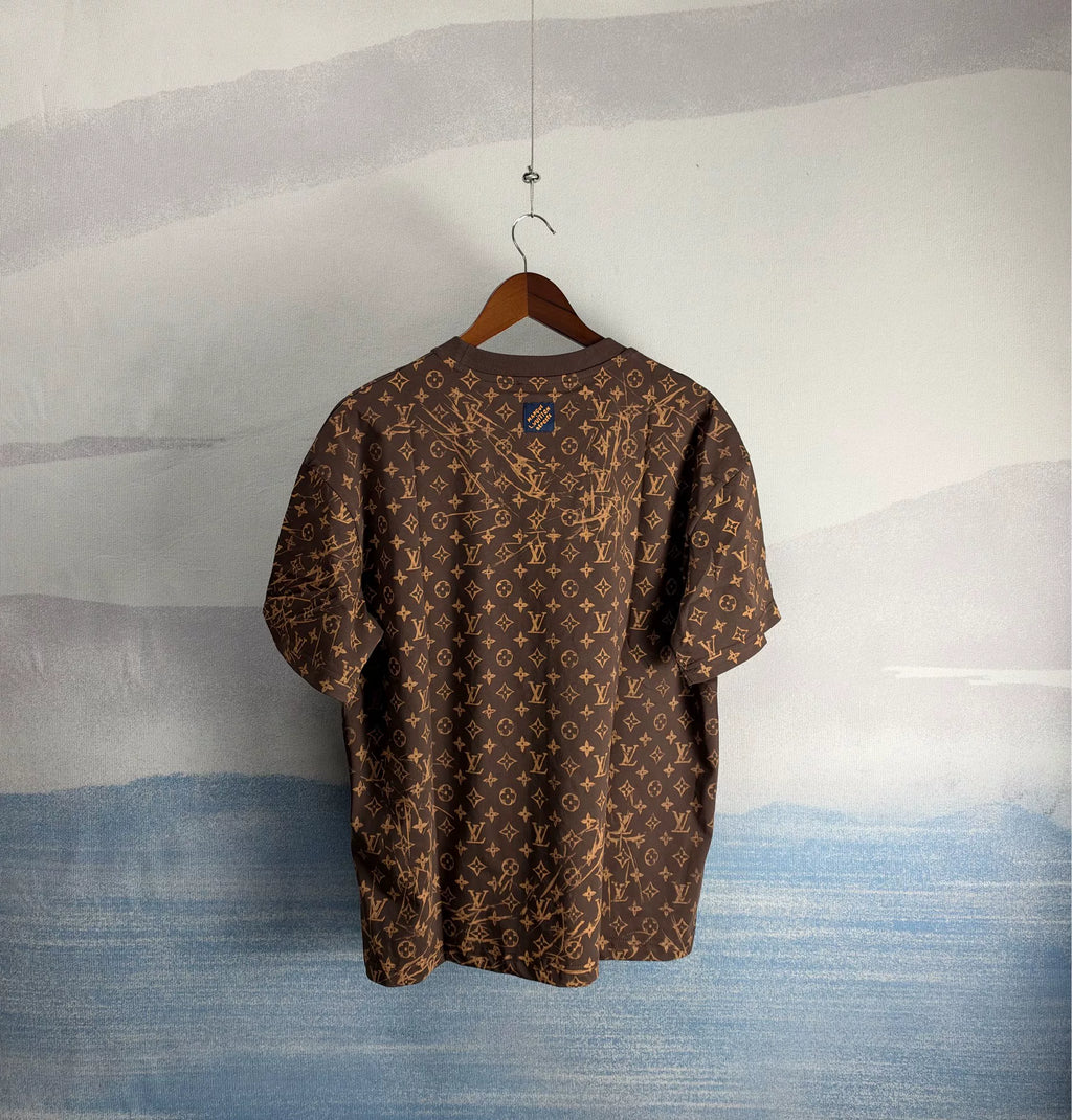 Louis Vuitton SS27 Brown Cracked Print Cotton Short Sleeve Top