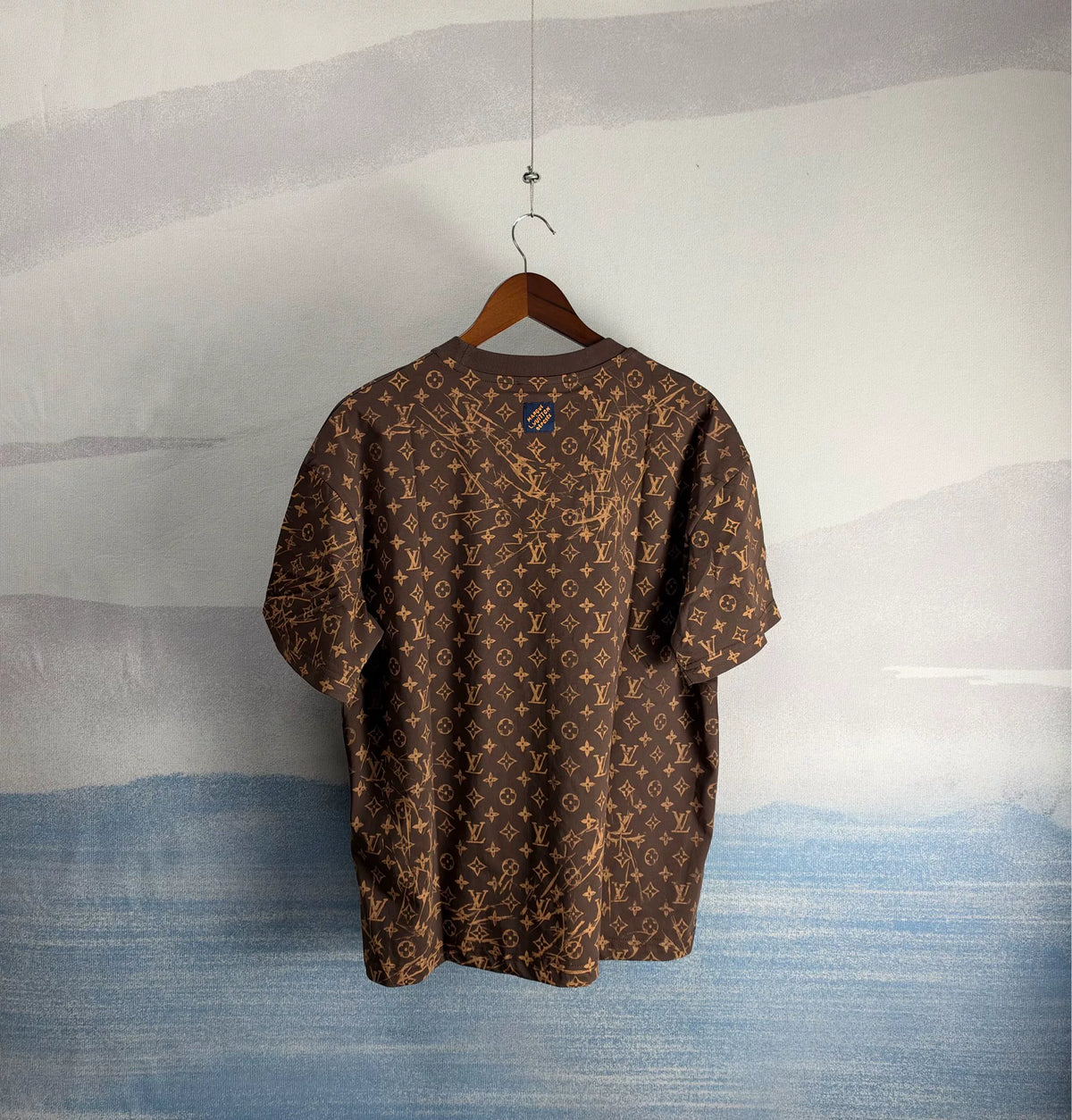 Louis Vuitton SS27 Brown Cracked Print Cotton Short Sleeve Top