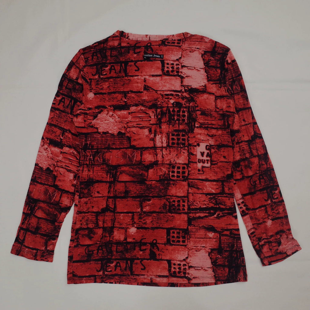 1997 Fall/Winter Jean Paul Gaultier Red Brick Wall Print Stretch T-Shirt and Skirt Set