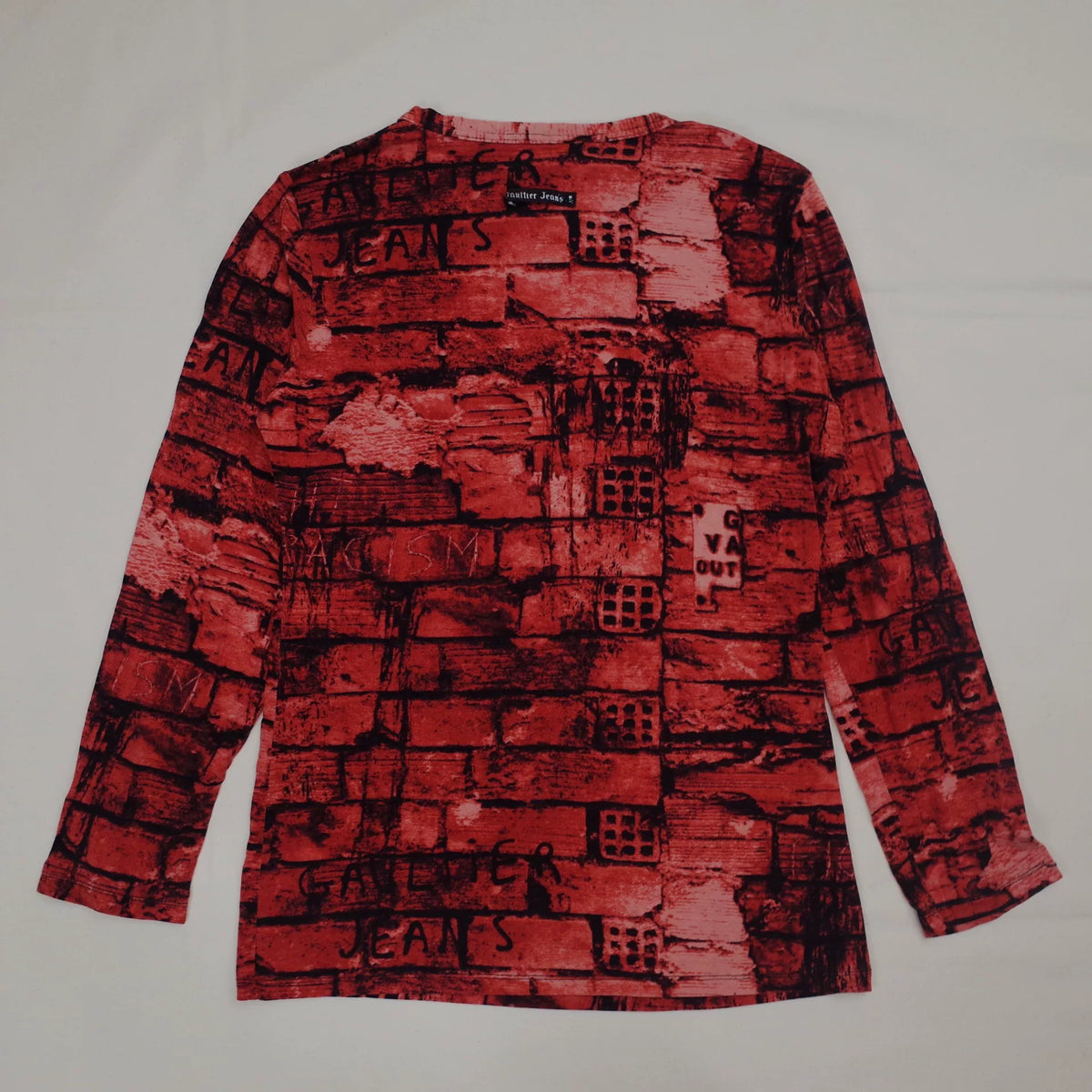 1997 Fall/Winter Jean Paul Gaultier Red Brick Wall Print Stretch T-Shirt and Skirt Set