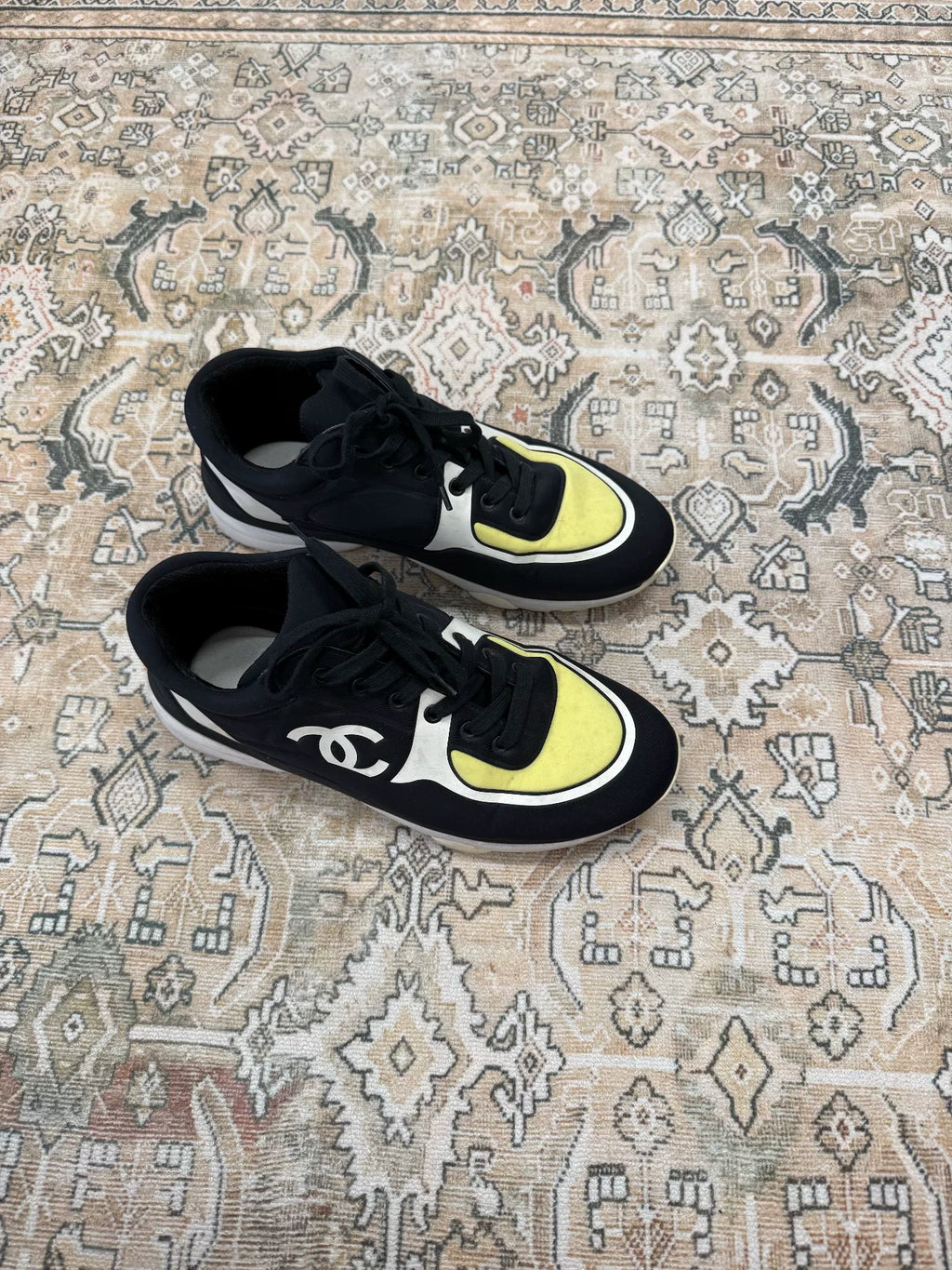 Chanel Ankle Strap Sneakers Black and Yellow Colorway
