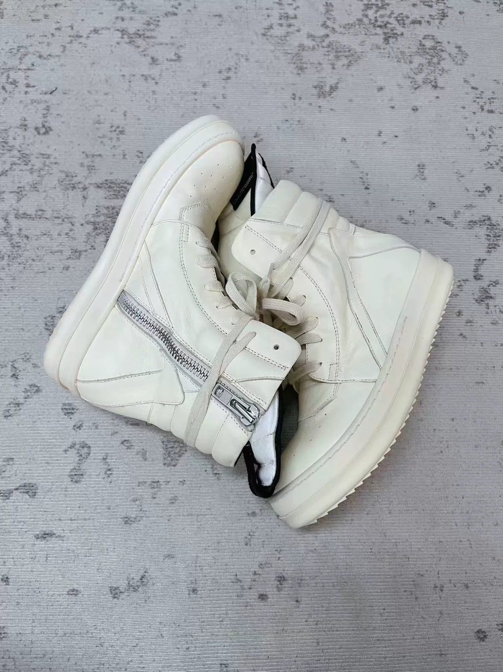 Rick Owens White Milk Inverted-Triangle Sneakers