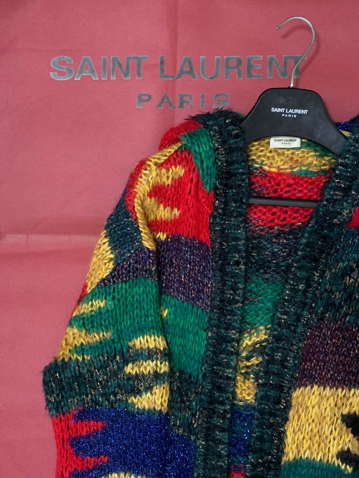 Saint Laurent FW18 Color-Block Mohair Hooded Cardigan