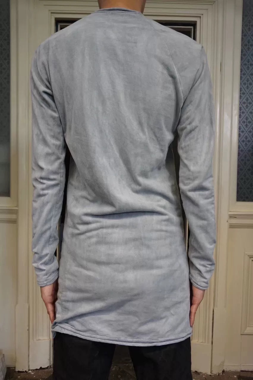 Layer-0 Dirty White Arc-Shaped Hole Long Sleeve Top