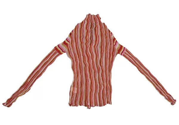 Issey Miyake Vintage Red Striped Pleated Top