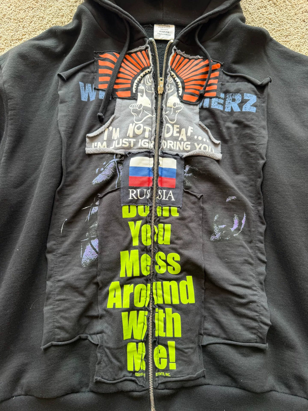 Vetements FW18 Russia Collage Zip-Up Hooded Sweater