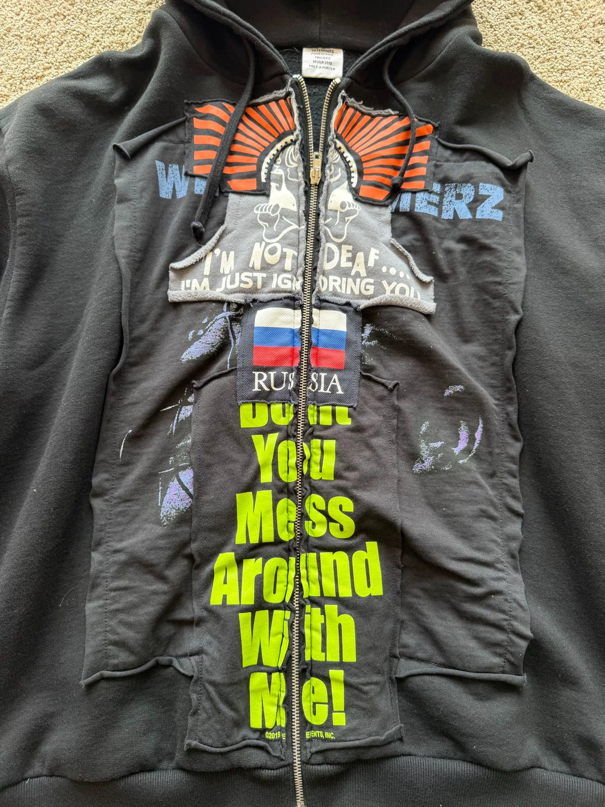 Vetements FW18 Russia Collage Zip-Up Hooded Sweater