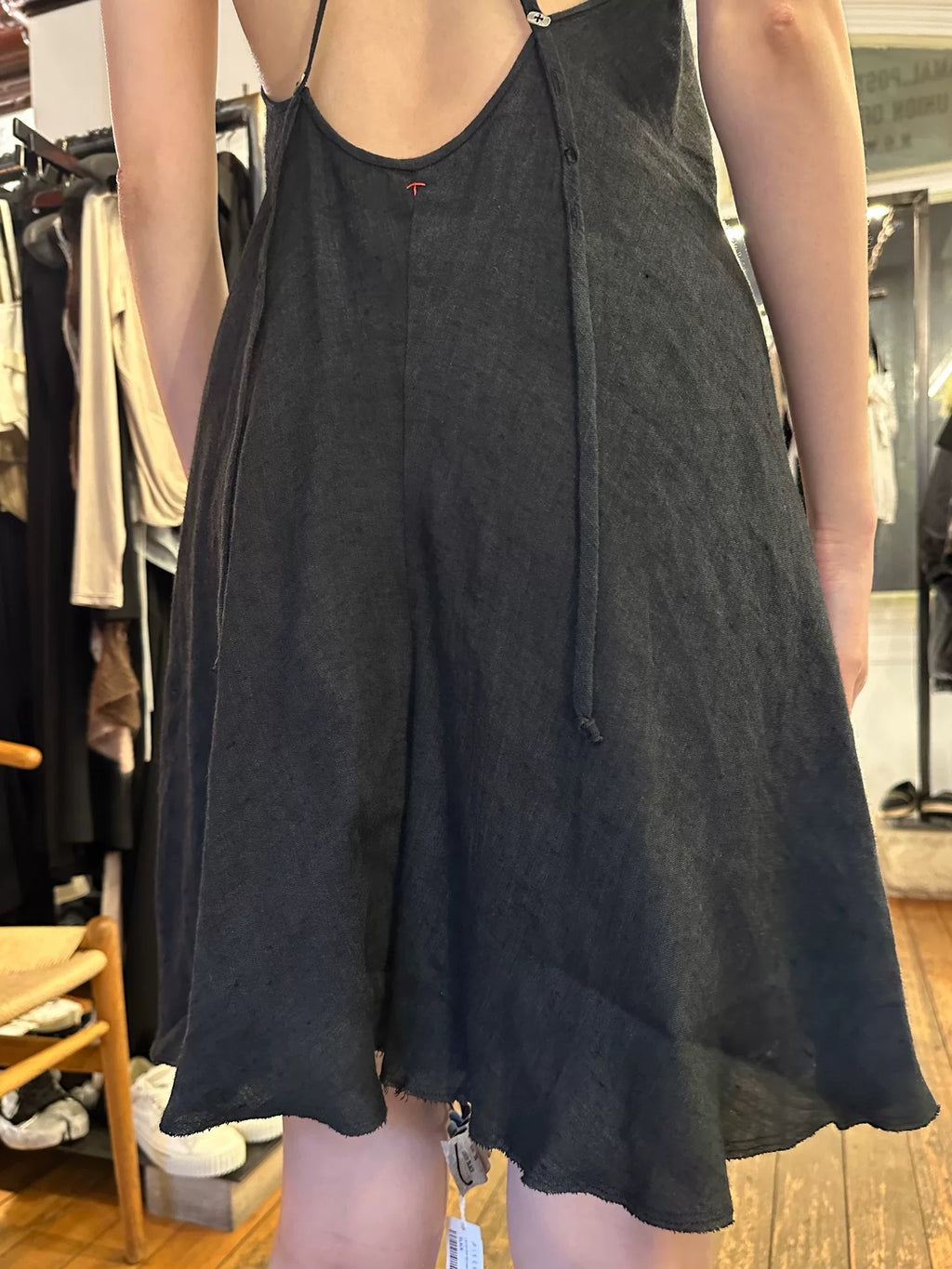 M.A+ FW23 Black Cross-Back Open-Back Linen Lotus Silk Dress